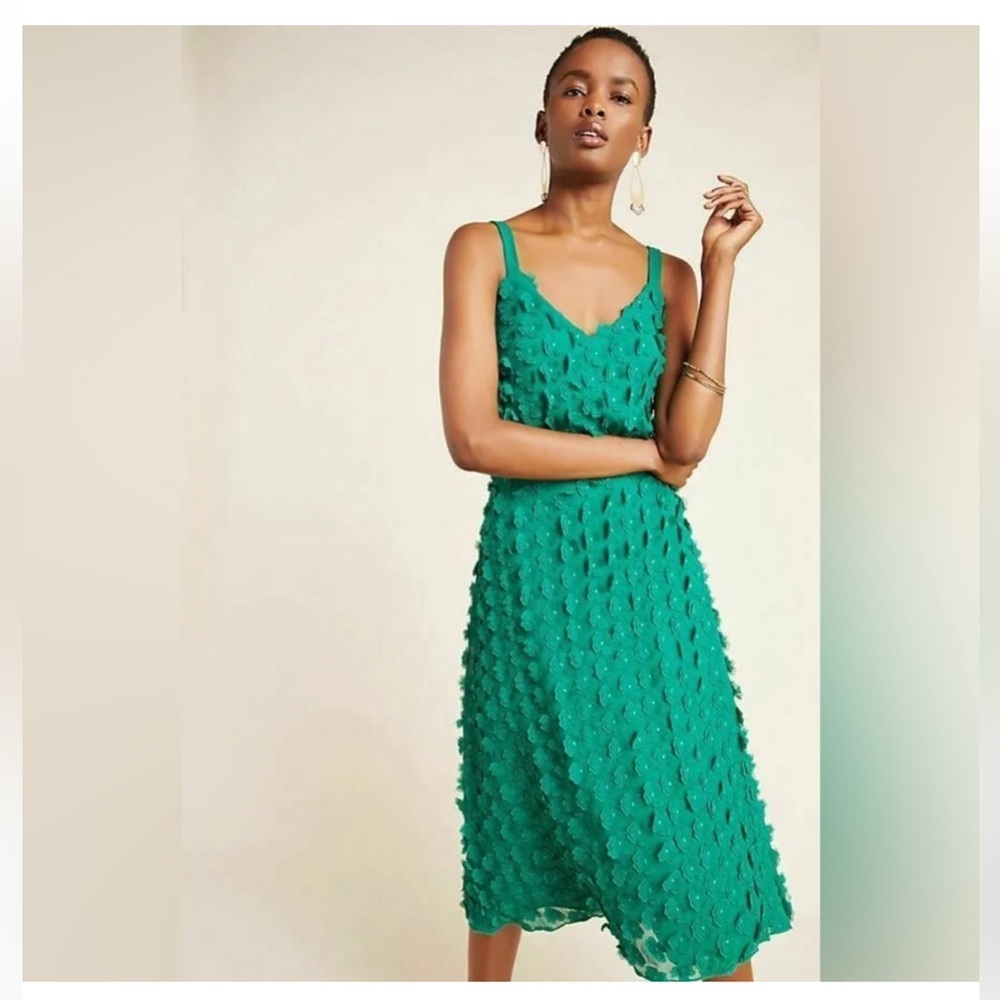 Anthropologie Eva Franco Green Textured Midi Dress